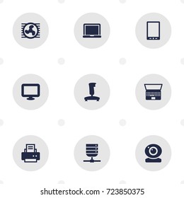 Set Of 9 Notebook Icons Set. Collection Of Record, Datacenter, Fan And Other Elements.