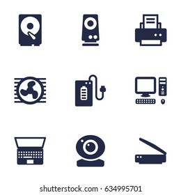 Set Of 9 Notebook Icons Set.Collection Of Record, Amplifier, Computer And Other Elements.