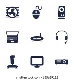 Set Of 9 Notebook Icons Set.Collection Of Headset, Fan, Joystick And Other Elements.