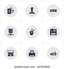 Set Of 9 Notebook Icons Set.Collection Of Peripheral, Joystick, Control Device And Other Elements.