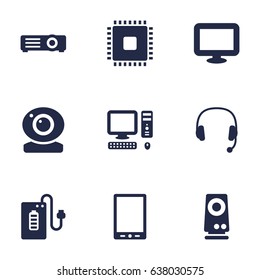 Set Of 9 Notebook Icons Set.Collection Of Palmtop, Supply, Display And Other Elements.