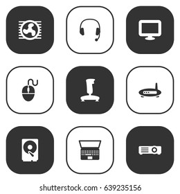 Set Of 9 Notebook Icons Set.Collection Of Notebook, Router, Control Device And Other Elements.