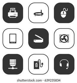 Set Of 9 Notebook Icons Set.Collection Of Palmtop, Fan, Datacenter And Other Elements.