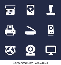 Set Of 9 Notebook Icons Set.Collection Of Record, Peripheral, Amplifier And Other Elements.
