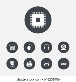 Set Of 9 Notebook Icons Set.Collection Of Peripheral, Control Device, Show And Other Elements.