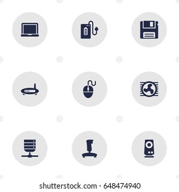 Set Of 9 Notebook Icons Set.Collection Of Joystick, Datacenter, Control Device And Other Elements.