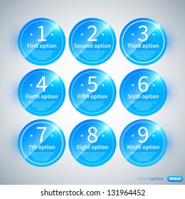 Set of 9 numbered banners with different options.