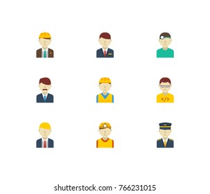 Set of 9 occupation icon flat style set with engineer, plane pilot and manager elements including builder occupation icon for your web site mobile app logo UI design.