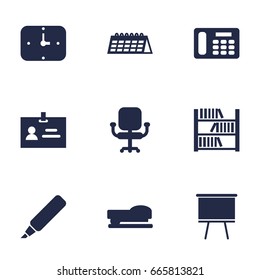 Set Of 9 Office Icons Set.Collection Of Blackboard, Time, Phone And Other Elements.