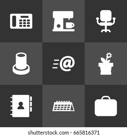 Set Of 9 Office Icons Set.Collection Of Date, Phone, Flower And Other Elements.