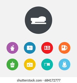 Set Of 9 Office Icons Set.Collection Of Desktop, Flower, Time And Other Elements.