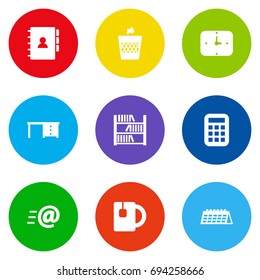 Set Of 9 Office Icons Set.Collection Of Book, Calculate, Time And Other Elements.