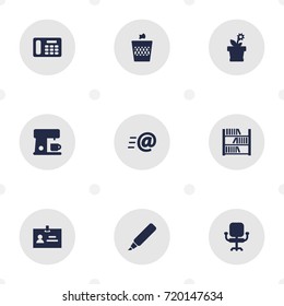 Set Of 9 Office Icons Set.Collection Of Book, Flower, Message And Other Elements.