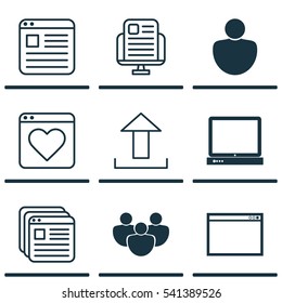 Set Of 9 Online Connection Icons. Includes Program, Human, PC And Other Symbols. Beautiful Design Elements.