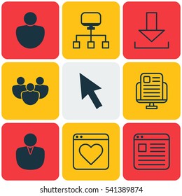 Set Of 9 Online Connection Icons. Includes Account, Mouse, Login And Other Symbols. Beautiful Design Elements.