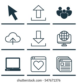 Set Of 9 Online Connection Icons. Includes Login, Website Bookmarks, Followed Website And Other Symbols. Beautiful Design Elements.