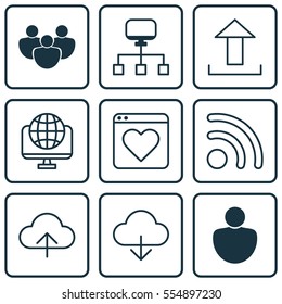 Set Of 9 Online Connection Icons. Includes Local Connection, Wifi, Data Synchronize And Other Symbols. Beautiful Design Elements.
