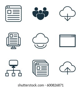 Set Of 9 Online Connection Icons. Includes Virtual Storage, Local Connection, Data Synchronize And Other Symbols. Beautiful Design Elements.