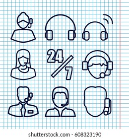 Set of 9 operator outline icons such as customer support, headset, operator