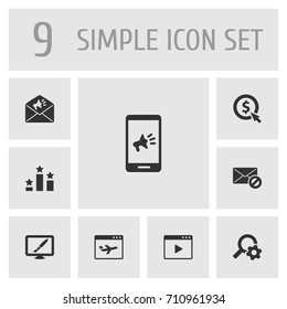 Set Of 9 Optimization Icons Set.Collection Of Airplane, Movie, Design And Other Elements.