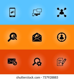 Set Of 9 Optimization Icons Set.Collection Of Sale, Targeting, Responsive And Other Elements.