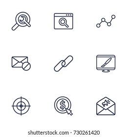 Set Of 9 Optimization Outline Icons Set.Collection Of Advertising, Cost Per, Url And Other Elements.