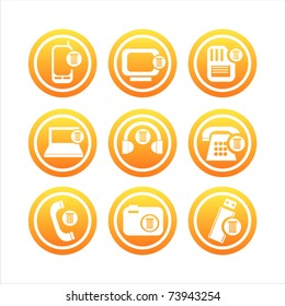 set of 9 orange technology with bins signs