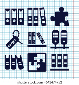 Set of 9 order filled icons such as cargo tag, binder