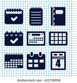 Set of 9 organizer filled icons such as calendar, notebook
