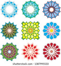 set of 9 ornament circle abstract motifs. Color full.  to decorate and design greeting cards, certificates, wedding invitations