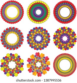 set of 9 ornament circle abstract motifs. Color full.  to decorate and design greeting cards, certificates, wedding invitations