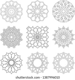 set of 9 ornament circle abstract motifs. black and white color.  to decorate and design greeting cards, certificates, wedding invitations