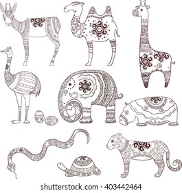 Set of 9 ornamental African animals