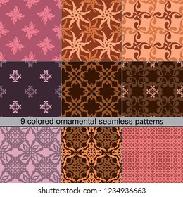 Set of 9 ornamental seamless patterns