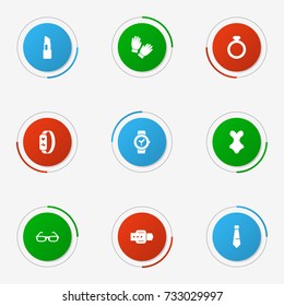 Set Of 9 Ornamentation Icons Set.Collection Of Strap, Gadget, Beachwear And Other Elements.