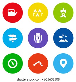 Set Of 9 Outdoor Icons Set.Collection Of Campfire, Jackknife, Backpack And Other Elements.