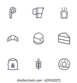 Set Of 9  Outline Icons Set.Collection Of Cake, Donuts, Flour And Other Elements.