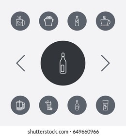 Set Of 9  Outline Icons Set.Collection Of Lime, Bottle, Fizzy Water And Other Elements.