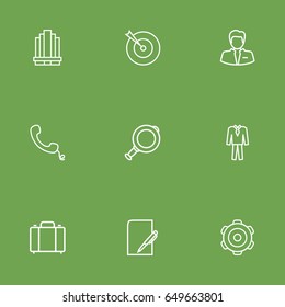 Set Of 9  Outline Icons Set.Collection Of Handset, Business Center, Target Elements.