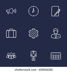 Set Of 9  Outline Icons Set.Collection Of Paper, Suit, Businessman And Other Elements.