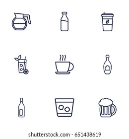 Set Of 9  Outline Icons Set.Collection Of Ice, Lime, Champagne And Other Elements.