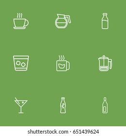 Set Of 9  Outline Icons Set.Collection Of Hotdrink, Soda, Ice And Other Elements.