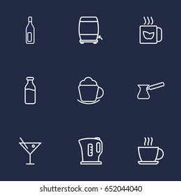 Set Of 9  Outline Icons Set.Collection Of Green, Bottle, Glass And Other Elements.