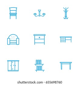 Set Of 9 Set Outline Icons Set.Collection Of Hanger, Desk, Closet And Other Elements.
