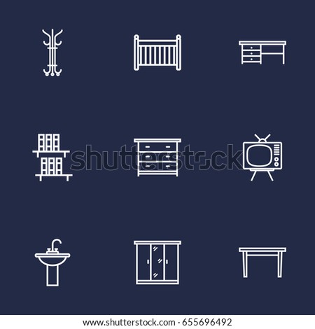 Set Of 9 Set Outline Icons Set.Collection Of Hanger, Desk, Table And Other Elements.