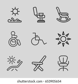 Set of 9 outline icons such as disabled, sun bed, chair