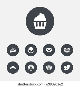 Set Of 9 Oven Icons Set.Collection Of Dessert, Crepe, Custard And Other Elements.