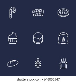 Set Of 9 Oven Outline Icons Set.Collection Of Apple Pie, Candy Cane, Toast Elements.