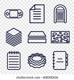 set of 9 pad outline icons such as sponge, portable console, notebook