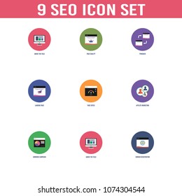 Set of 9 page filled icons such as Internet marketing vector. 
